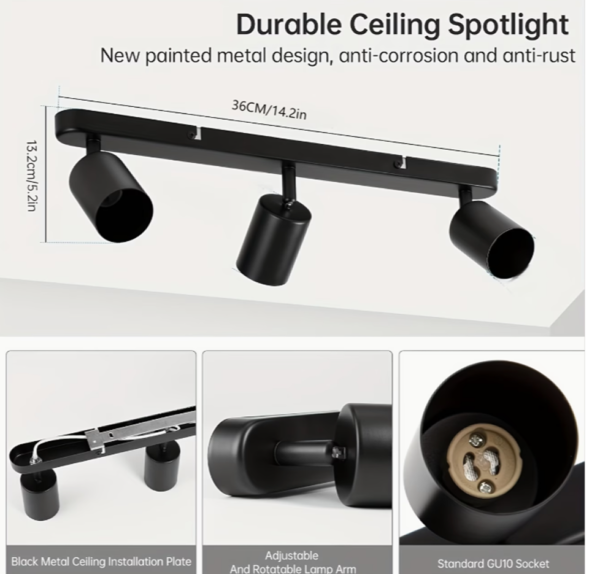 Plafonnier LED Moderne Noir (1 Pièce) – Rampe de Projecteurs de Plafond Pivotants & Orientables