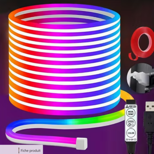 Ruban LED Néon Flexible RGB USB (1m / 3m / 5m) – Cordon Lumineux Effet Néon