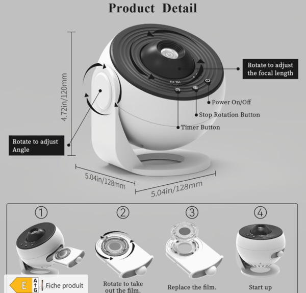 Lampe Projecteur Globe Galaxie Étoilée HD – Projecteur de Planétarium Rotatif