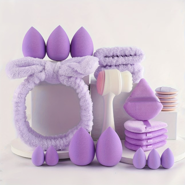 Kit Professionnel de Maquillage et Soin Visage – Coffret Cadeau 24 Pièces avec Éponges et Accessoires