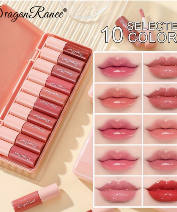 Lot de 10 Gloss à Lèvres Liquides Nacrés – Fini Fin, Waterproof et Longue Tenue avec Miroir Intégré
