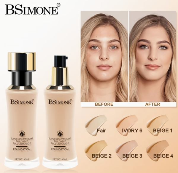 BSIMONE Fond de Teint Liquide Professionnel Haute Couvrance – Contrôle de l'Huile et Hydratation Longue Tenue
