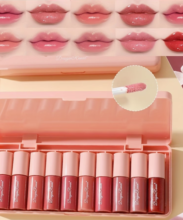 Lot de 10 Gloss à Lèvres Liquides Nacrés – Fini Fin, Waterproof et Longue Tenue avec Miroir Intégré