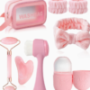 Kit de Massage Facial Gua Sha 8-en-1 – Rouleau, Moule à Glace et Outils de Drainage des Méridiens
