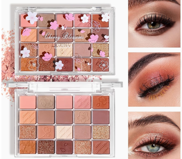 Palette de Fards à Paupières 20 Teintes – Tons Roses, Beiges et Terre avec Finis Mats et Nacrés
