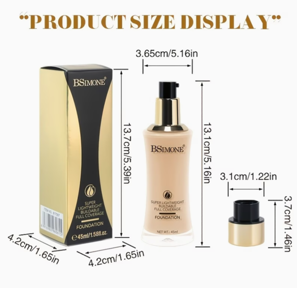 BSIMONE Fond de Teint Liquide Professionnel Haute Couvrance – Contrôle de l'Huile et Hydratation Longue Tenue