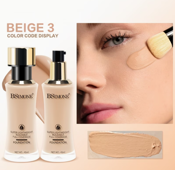 BSIMONE Fond de Teint Liquide Professionnel Haute Couvrance – Contrôle de l'Huile et Hydratation Longue Tenue