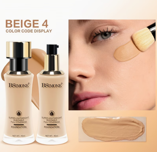 BSIMONE Fond de Teint Liquide Professionnel Haute Couvrance – Contrôle de l'Huile et Hydratation Longue Tenue