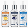 Lot de 3 Sérums Visage Jour & Nuit – Vitamine C, Rétinol et Acide Hyaluronique Haute Performance