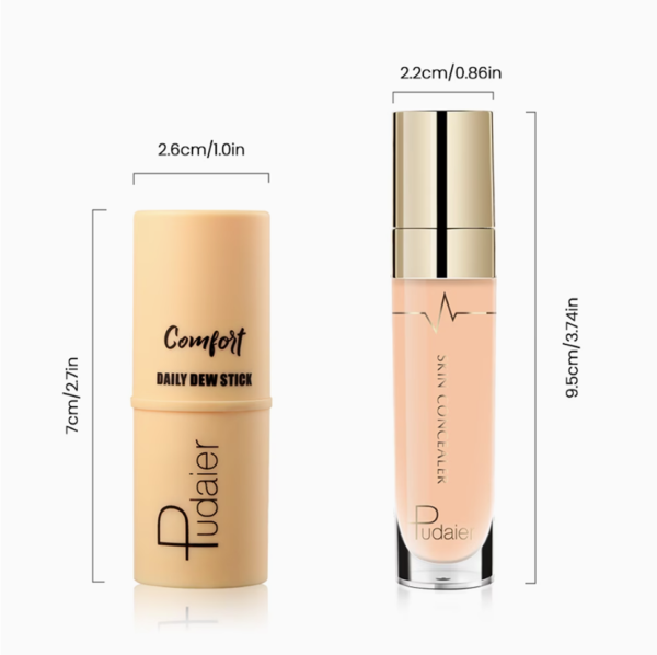 Set de Teint 3 Pièces – Fond de Teint Liquide, Correcteur Anti-Cernes et Pinceaux de Maquillage