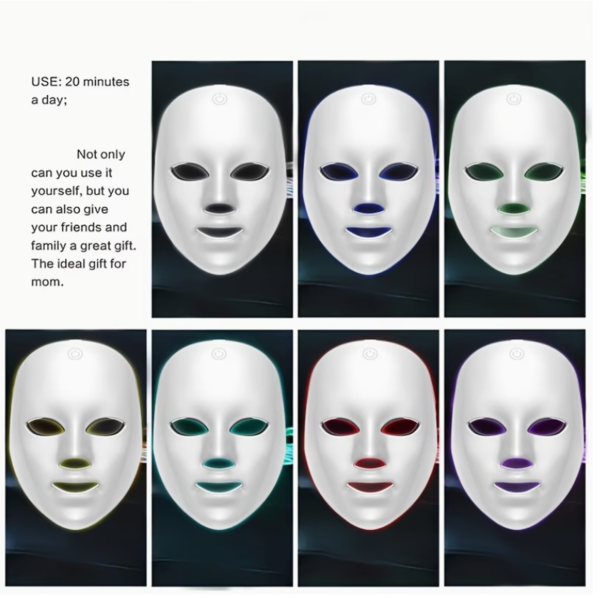 Masque Facial et Cou LED 7 Couleurs – Appareil de Beauté Haute Technologie 7 en 1 aux 60 Perles LED