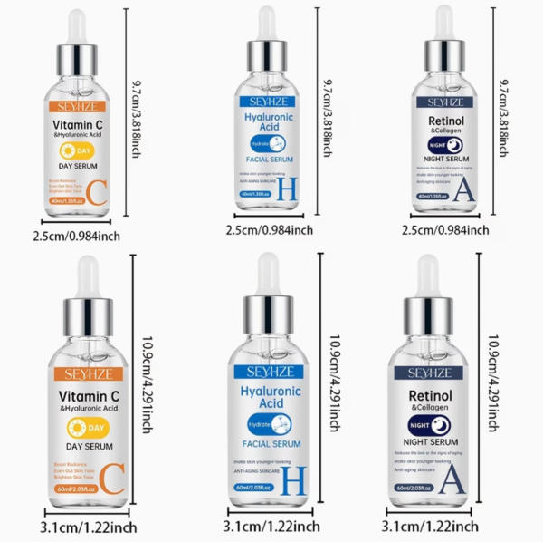 Lot de 3 Sérums Visage Jour & Nuit – Vitamine C, Rétinol et Acide Hyaluronique Haute Performance