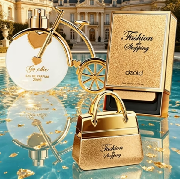 Coffret Duo de Parfums Tendance « Sac à Main Doré & Vélo Blanc Doré » – Lot de 2 Pièces (50ml + 25ml), Combinaison de Fragrances Florales, Épicées et Musquées
