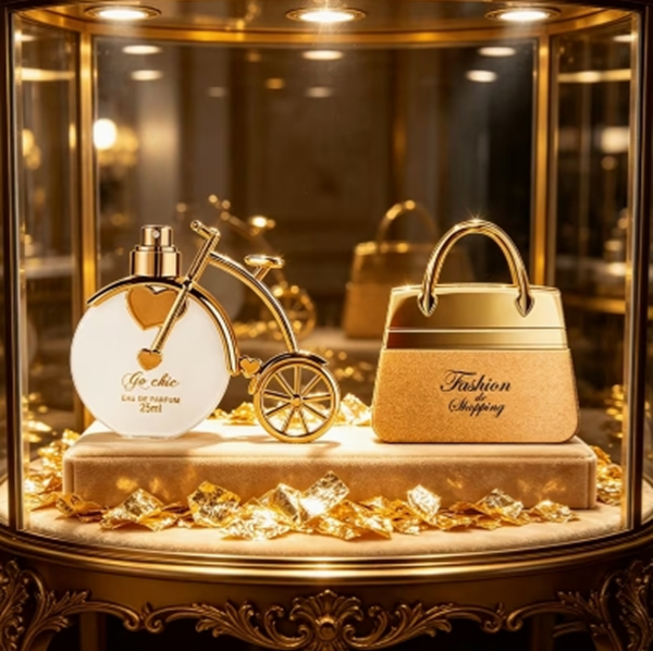 Coffret Duo de Parfums Tendance « Sac à Main Doré & Vélo Blanc Doré » – Lot de 2 Pièces (50ml + 25ml), Combinaison de Fragrances Florales, Épicées et Musquées