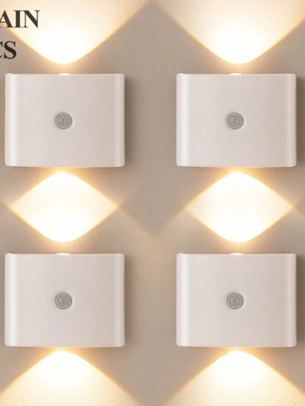 Lot de 2/4 Appliques Murales LED à Détecteur de Mouvement Double Tête – Veilleuse Intelligente à Capteur Magnétique Extérieur/Intérieur – Lampe Sans Fil sur Batterie avec Luminosité & Température de Couleur Ajustables pour Couloir, Escalier & Chambre