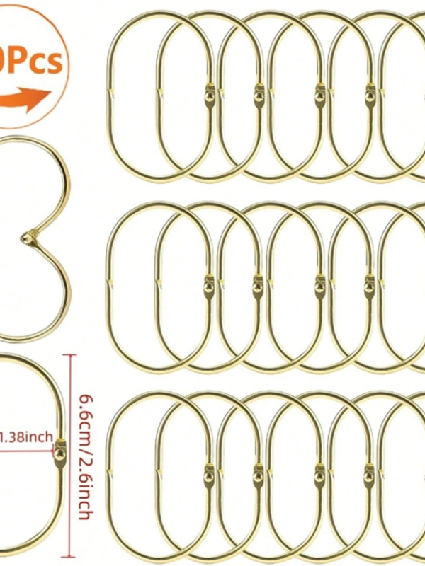 Rectangle 1014 (21) Lot de 10/30 Crochets et Anneaux Décoratifs Ovals Anti-Rouille pour Rideau de Douche – Anneaux Pivoteurs en Métal Inoxydable pour Salle de Bain – Noir, Doré ou Argent