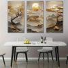 Rectangle 1014 (23) Ensemble de 3 Tableaux Peinture Arbre de Vie et Lotus – Toiles en Art Acrylique Style Classique Moderne, Format Vertical Sans Cadre pour Salon, Chambre et Bureau