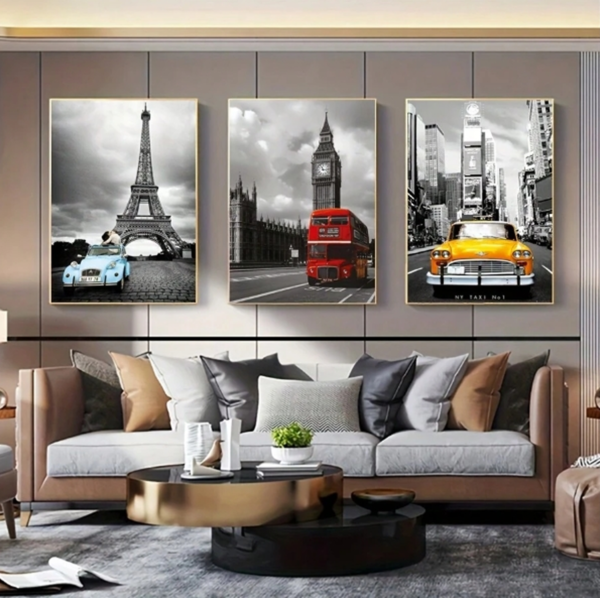 Ensemble de 3 Affiches Murales Sans Cadre sur Canevas – Art Moderne & Paysages de Monuments Célèbres, Décoration Murale Chic pour Salon, Chambre et Couloir, Idée Cadeau d'Anniversaire et Diplôme