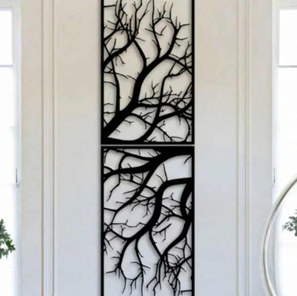 Rectangle 1014 (37) Ensemble de 2 Sculptures Murales Arbre en Métal 40cm – Art Mural Vertical en Fer Durable, Décoration Intérieure Design pour Salon et Chambre à Coucher