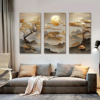 Rectangle 1016 (20) Ensemble de 3 Tableaux Peinture Arbre de Vie et Lotus – Toiles en Art Acrylique Style Classique Moderne, Format Vertical Sans Cadre pour Salon, Chambre et Bureau