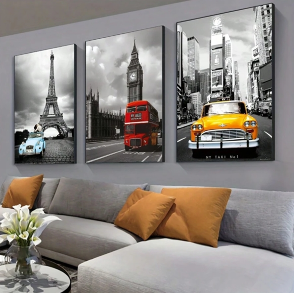Ensemble de 3 Affiches Murales Sans Cadre sur Canevas – Art Moderne & Paysages de Monuments Célèbres, Décoration Murale Chic pour Salon, Chambre et Couloir, Idée Cadeau d'Anniversaire et Diplôme