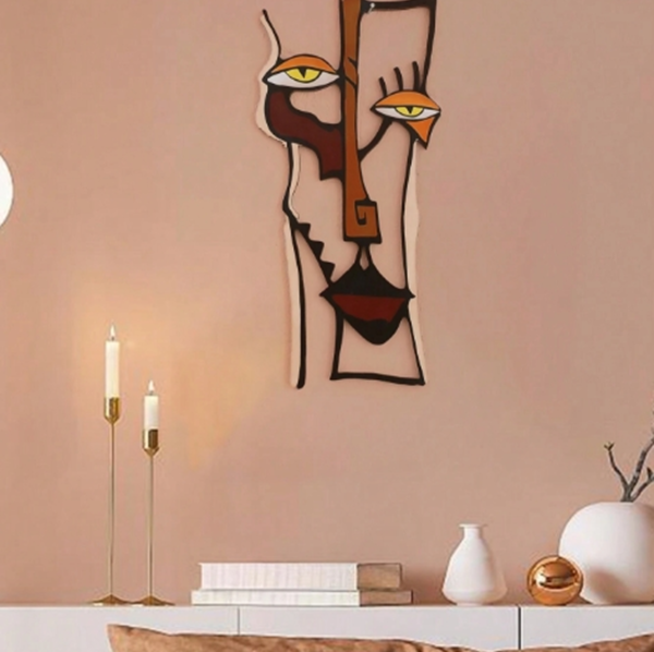 Rectangle 1016 (31) Ensemble de 3 Tableaux Affiches Visages Abstraits Cubistes – Décoration Murale Géométrique Color Block & Line Art Bohème Style Mid-Century pour Salon, Chambre et Intérieur Moderne