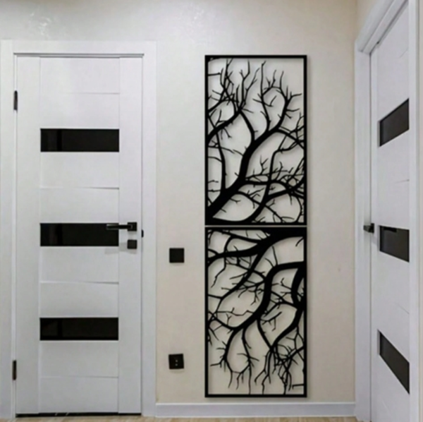 Rectangle 1016 (33) Ensemble de 2 Sculptures Murales Arbre en Métal 40cm – Art Mural Vertical en Fer Durable, Décoration Intérieure Design pour Salon et Chambre à Coucher