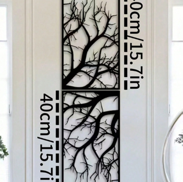 Rectangle 1018 (31) Ensemble de 2 Sculptures Murales Arbre en Métal 40cm – Art Mural Vertical en Fer Durable, Décoration Intérieure Design pour Salon et Chambre à Coucher