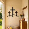 Rectangle 1018 (32) Enseigne Murale en Métal Noir 3 Croix du Calvaire – Décoration Murale Religieuse Foi Chrétienne, Croix à Suspendre Style Ferme pour Salon, Chambre et Cadeau de Pâques