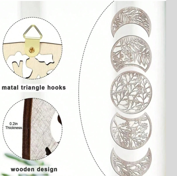 Ensemble de 5 Décorations Murales Phases de Lune en Bois – Ornement Mural Style Bohème & Nordique pour Au-Dessus du Lit, Chambre, Salon et Appartement