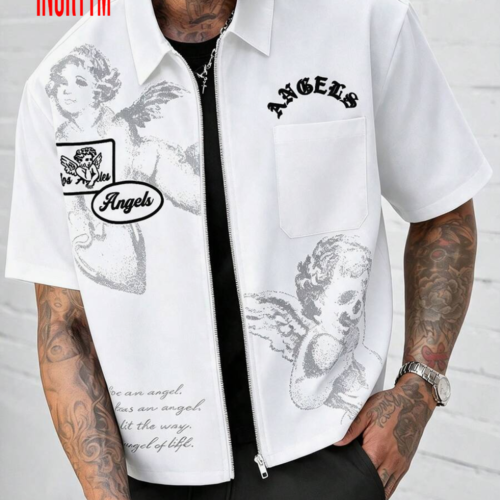 Rectangle 1020 INCRYTM Chemise Homme Décontractée à Motif Lettres et Anges