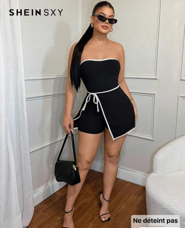 SXY Combinaison-Pantalon Femme Sans Manches – Tenue Décontractée à Garniture Contrastée