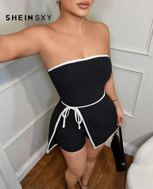 SXY Combinaison-Pantalon Femme Sans Manches – Tenue Décontractée à Garniture Contrastée