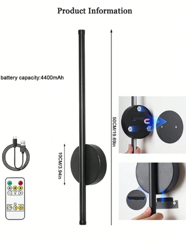 Rectangle 1034 (27) Applique Murale LED Rechargeable Sans Fil Teckwe (50x80 cm) – Lampe Design Intérieur à Intensité Variable Illimitée avec Télécommande & Interrupteur – Éclairage Décoratif Grand Format pour Salon, Canapé, Chambre & Bureau