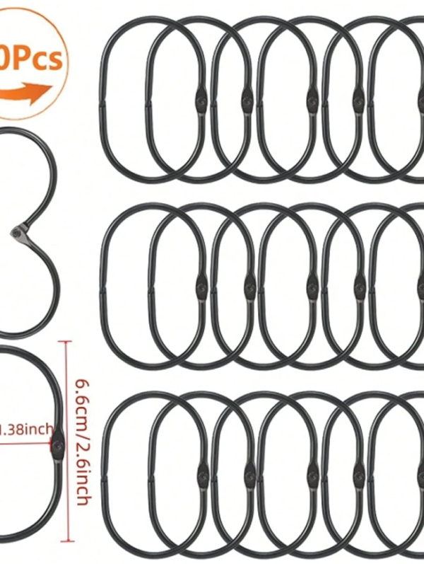 Rectangle 1034 (31) Lot de 10/30 Crochets et Anneaux Décoratifs Ovals Anti-Rouille pour Rideau de Douche – Anneaux Pivoteurs en Métal Inoxydable pour Salle de Bain – Noir, Doré ou Argent