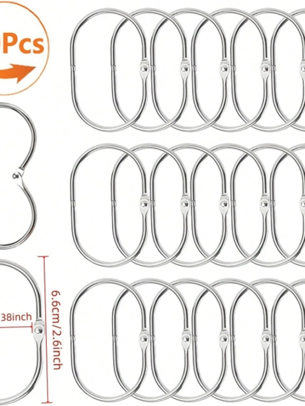 Rectangle 1035 (20) Lot de 10/30 Crochets et Anneaux Décoratifs Ovals Anti-Rouille pour Rideau de Douche – Anneaux Pivoteurs en Métal Inoxydable pour Salle de Bain – Noir, Doré ou Argent