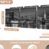 Ensemble de 3 Tableaux sur Canevas Encadrés et Tendus – Décoration Murale Paysage Urbain de New York & Pont de Brooklyn en Noir et Blanc, Art de Voyage Moderne pour Salon, Chambre et Bureau