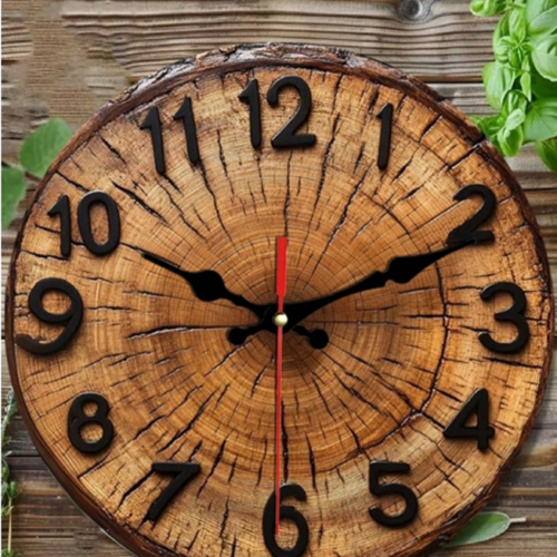 Horloge Murale Ronde 2D Motif Grain de Bois (10" / 12") – Chiffres et Aiguilles Noirs Classiques – Décoration Murale Chaleureuse pour Salon, Bureau, Chambre, Café & Dortoir Étudiant