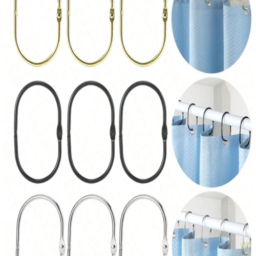 Lot de 10/30 Crochets et Anneaux Décoratifs Ovals Anti-Rouille pour Rideau de Douche – Anneaux Pivoteurs en Métal Inoxydable pour Salle de Bain – Noir, Doré ou Argent