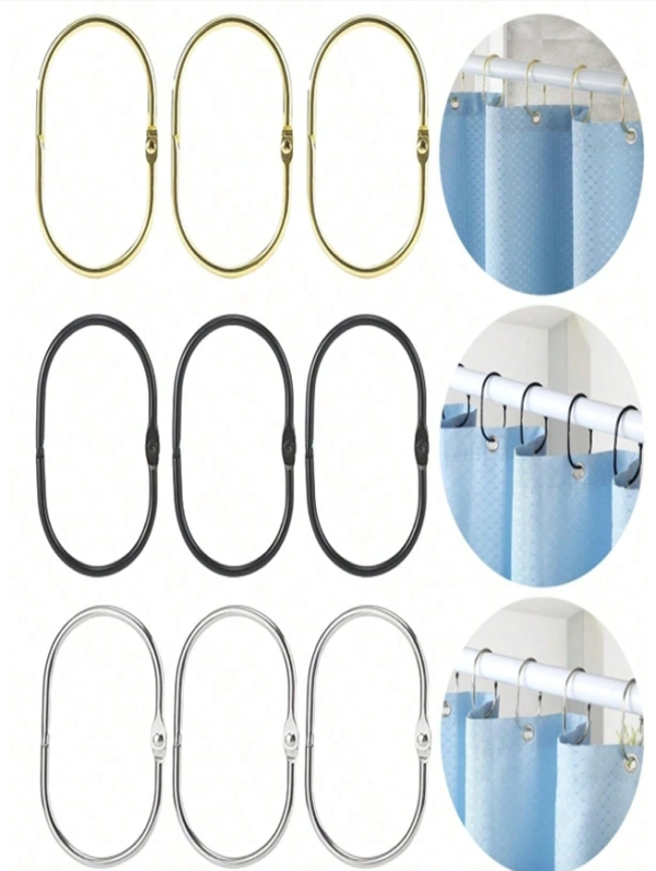 Rectangle 13 (45) Lot de 10/30 Crochets et Anneaux Décoratifs Ovals Anti-Rouille pour Rideau de Douche – Anneaux Pivoteurs en Métal Inoxydable pour Salle de Bain – Noir, Doré ou Argent