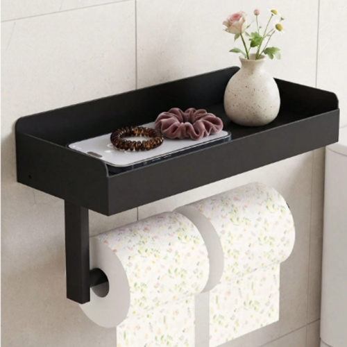 Porte-Papier Toilette Mural Double Rouleau Sans Perçage – Dérouleur WC avec Étagère de Rangement & Boîte à Lingettes Humides pour Téléphone, Aromathérapie – Salle de Bain, Appartement & Hôtel