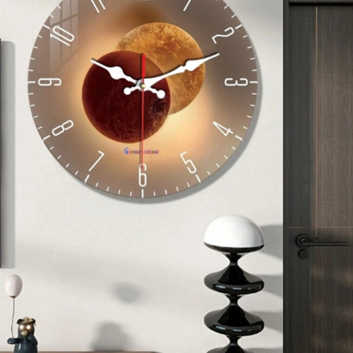 Horloge Murale Ronde en Bois Sans Cadre Motif Planète (10" / 12") – Effet d'Ombre Lumineuse Artistique – Horloge Silencieuse Sans Tic-Tac pour Salon, Chambre, Cuisine & Bureau – Décoration Spatiale & Idée Cadeau