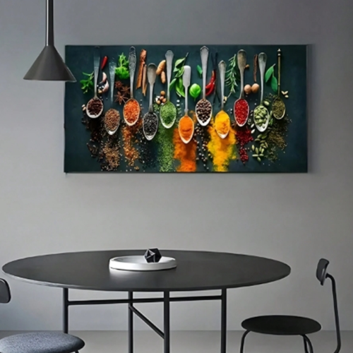 Tableau Mural Herbes, Épices, Fruits & Légumes de Cuisine – Peinture sur Toile Sans Cadre, Art Décoratif & Inspiration Culinaire pour Cuisine et Salle à Manger