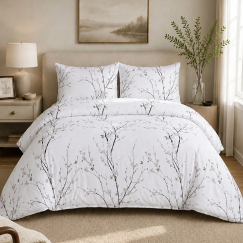 Parure de Lit 3 Pièces Motif Géométrique & Imprimé Floral – Housse de Couette & 2 Taies d'Oreiller en Fibre Ultra-Douce – Linge de Lit Respirant & Élégant pour Chambre à Coucher