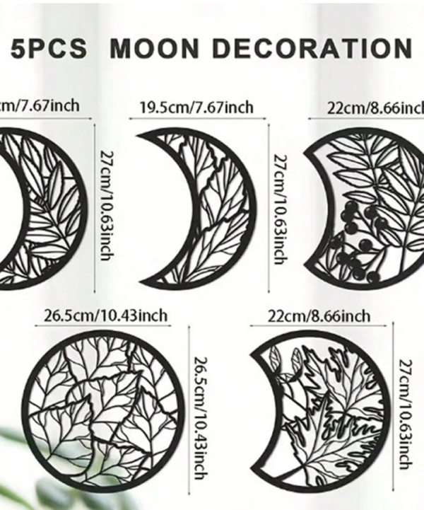Ensemble de 5 Décorations Murales Phases de Lune en Bois – Ornement Mural Style Bohème & Nordique pour Au-Dessus du Lit, Chambre, Salon et Appartement