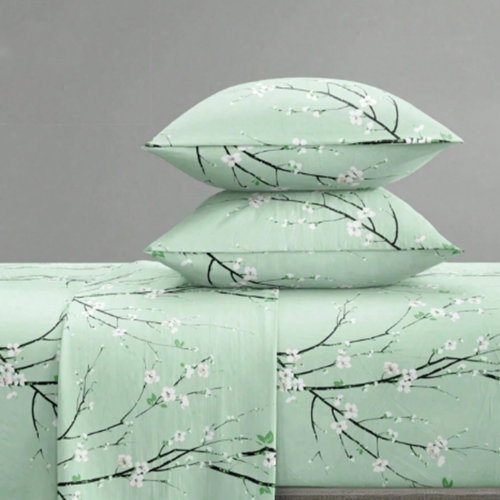 Parure de Lit 4 Pièces Vert Vintage & Motif Floral Roses – Ensemble de Draps Doux avec Drap-Housse Grands Bonnets (Jusqu'à 30 cm) – 1 Drap Plat, 1 Drap-Housse & 2 Taies d'Oreiller (Twin / Full / Queen / King)