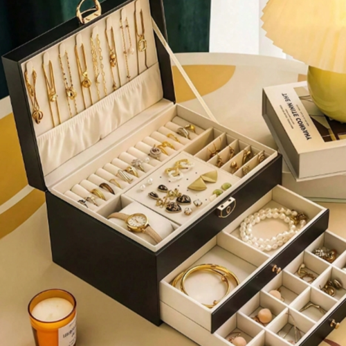 Boîte à Bijoux Grande Capacité 3 Couches avec Tiroir – Coffret de Rangement Portable & Présentoir Exquis pour Coiffeuse – Boîte Cadeau Élégante pour Filles & Rentrée Scolaire