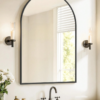 SONGMICS Miroir Mural Arqué 91 x 61 cm – Cadre en Aluminium Noir d'Encre, Verre Sécurisé Anti-Éclats pour Salle de Bain, Salon et Chambre – Montage Facile