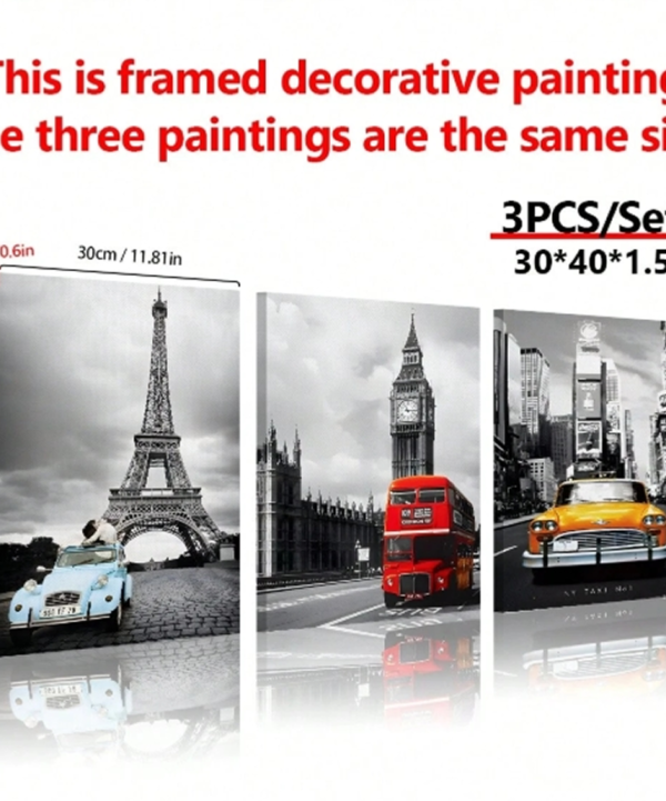 Ensemble de 3 Affiches Murales Sans Cadre sur Canevas – Art Moderne & Paysages de Monuments Célèbres, Décoration Murale Chic pour Salon, Chambre et Couloir, Idée Cadeau d'Anniversaire et Diplôme