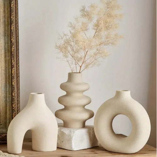 Vase Donut Style Bohème Simple en Céramique – Calebasse Circulaire au Design Géométrique pour Salon Haut de Gamme, Meuble TV, Entrée et Bureau – Décoration Créative & Élégante pour la Maison